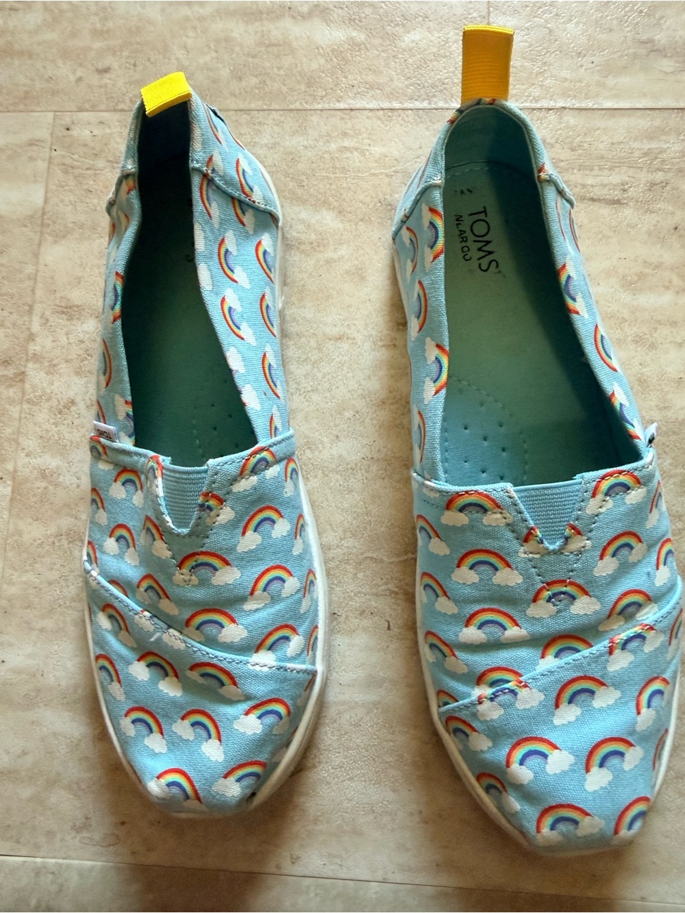 Toms Kids Light Blue Canvas Slip-On Sneakers with Rainbow Print
